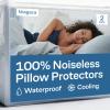 image100 Waterproof Pillow Protectors King 20x36 Pair Zippered Pillow Case Pillow Cover Guaranteed Noiseless Pad Ultra Plush Absorbent Viscose Made from Bamboo Green 2 PackGreen