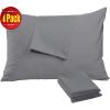 image4 Pack Waterproof Blue Pillow Protectors Standard 20x26 Inches Smooth Zipper Premium Encasement Covers Quiet Cases SetGrey