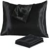 imageNiagara Black Satin Standard Pillow Cases Protectors 4 Pack with Zip Luxury 20x26inches 100 Satin Hair and Skin Care Zippered Pillow Covers UltraSoft