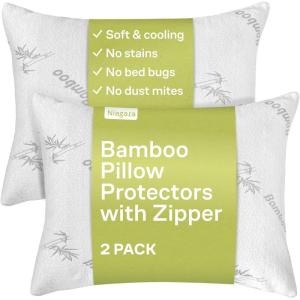 imageCloudLike Pillow Protectors with Zipper Queen Size  Breathable Cooling Pillow Covers for Hot Sleeprers  100 Resistant to Stains Dust ampamp Dirt Green 2PackWhite