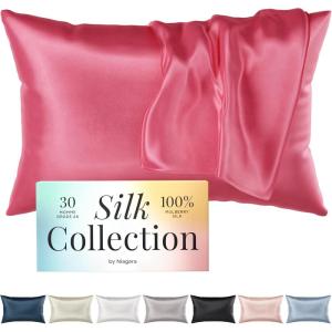 imageNiagara 100 Mulberry Silk Pillowcase  30 Momme Silk Pillow case for Hair and Skin  Grade 6A Silk Pillow Cases with Zipper  Soft ampamp Cooling Beige Silk Pillowcase Queen Size 20quotx30quotBright Pink