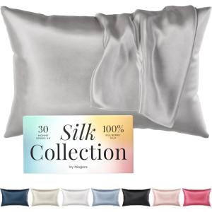 imageNiagara 100 Mulberry Silk Pillowcase  30 Momme Silk Pillow case for Hair and Skin  Grade 6A Silk Pillow Cases with Zipper  Soft ampamp Cooling Beige Silk Pillowcase Queen Size 20quotx30quotGrey