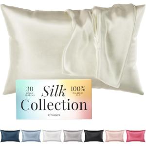 imageNiagara 100 Mulberry Silk Pillowcase  30 Momme Silk Pillow case for Hair and Skin  Grade 6A Silk Pillow Cases with Zipper  Soft ampamp Cooling Beige Silk Pillowcase Queen Size 20quotx30quotChampagne