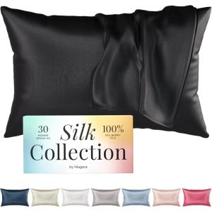 imageNiagara 100 Mulberry Silk Pillowcase  30 Momme Silk Pillow case for Hair and Skin  Grade 6A Silk Pillow Cases with Zipper  Soft ampamp Cooling Beige Silk Pillowcase Queen Size 20quotx30quotBlack