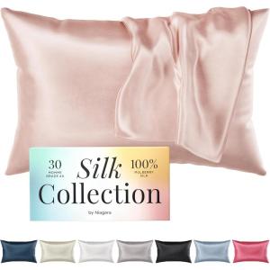 imageNiagara 100 Mulberry Silk Pillowcase  30 Momme Silk Pillow case for Hair and Skin  Grade 6A Silk Pillow Cases with Zipper  Soft ampamp Cooling Beige Silk Pillowcase Queen Size 20quotx30quotPink
