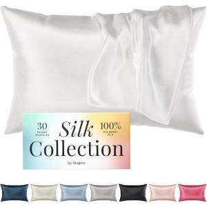 imageNiagara 100 Mulberry Silk Pillowcase  30 Momme Silk Pillow case for Hair and Skin  Grade 6A Silk Pillow Cases with Zipper  Soft ampamp Cooling Beige Silk Pillowcase Queen Size 20quotx30quotWhite