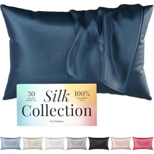 imageNiagara 100 Mulberry Silk Pillowcase  30 Momme Silk Pillow case for Hair and Skin  Grade 6A Silk Pillow Cases with Zipper  Soft ampamp Cooling Beige Silk Pillowcase Queen Size 20quotx30quotNavy Blue