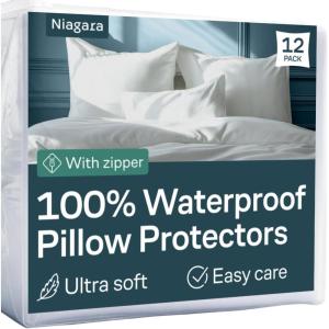 imageNiagara 4 Pack Waterproof Pillow Protectors Queen 20x30 Inches Smooth Zipper Premium Encasement Covers Quiet Cases Set WhiteQueen