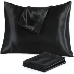 imageNiagara Black Satin Standard Pillow Cases Protectors 4 Pack with Zip Luxury 20x26inches 100 Satin Hair and Skin Care Zippered Pillow Covers UltraSoft