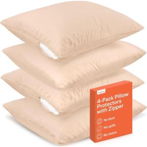 imageUltra Soft Pillow Protectors with Zipper King Size  Set of 12 Breathable Pillow Covers  100 Protection Against Stains Dust ampamp Dirt  Machine Washable WhiteBeige