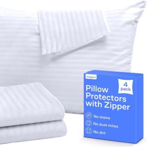 imageUltraSoft Pillow Protectors Standard Size  4Pack Zippered Covers Breathable Protection Against Stains Dirt ampamp DustStandard
