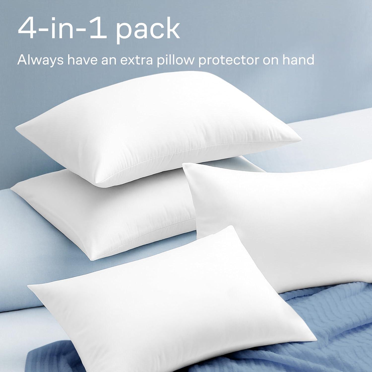 image100 Cotton 4Pack Pillow Protectors with Zipper Standard Size  100 Resistant to Stains Dust ampamp Dirt  Washable Covers for Increased Pillow LifespanCotton